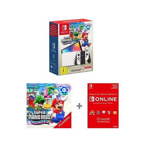 Nintendo Switch OLED White +Mario Wonder +12M Online pass - Fotosound Jersey LTD.